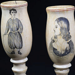 Pair of Scrimshaw Pedestal Cups, 19th Century