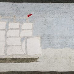 Antique Framed 3-Masted Ship Hooked Rug