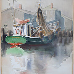 1-5553 Doris Beer Watercolor Green Fishing Boat B 8059_2 JPG