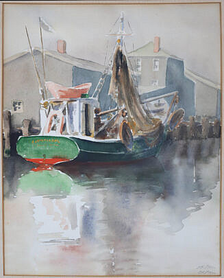 1-5553 Doris Beer Watercolor Green Fishing Boat B 8059_2 JPG