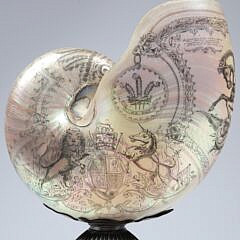 Finely Engraved Nautilus Shell on Sterling Silver Pedestal Base, circa 1850