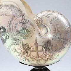 Finely Engraved Nautilus Shell on Sterling Silver Pedestal Base, circa 1850