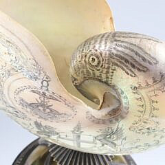 Finely Engraved Nautilus Shell on Sterling Silver Pedestal Base, circa 1850