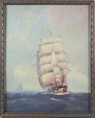 10-4578 Oil on Board 3 Masted Ship A 7716 JPG