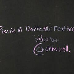 American Folk Art Oil on Canvas, “Picnic at Daffodil”, circa 2004