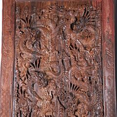 Pair of Antique Chinese Dragon Carved Teak Panels in Deep Relief, 19th Century