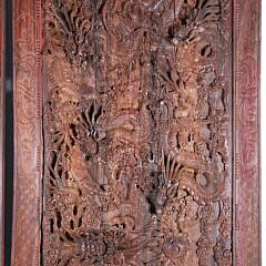 Pair of Antique Chinese Dragon Carved Teak Panels in Deep Relief, 19th Century