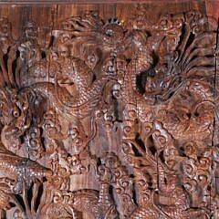 Pair of Antique Chinese Dragon Carved Teak Panels in Deep Relief, 19th Century