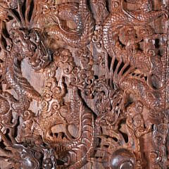 Pair of Antique Chinese Dragon Carved Teak Panels in Deep Relief, 19th Century