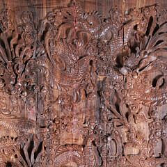 Pair of Antique Chinese Dragon Carved Teak Panels in Deep Relief, 19th Century
