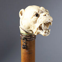 English Carved Vicious Dog Grip Walking Stick, circa 1880