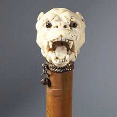 English Carved Vicious Dog Grip Walking Stick, circa 1880