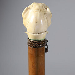 English Carved Vicious Dog Grip Walking Stick, circa 1880
