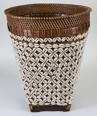 Bali Cowrie Shell Encrusted Waste Basket