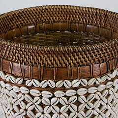 Bali Cowrie Shell Encrusted Waste Basket