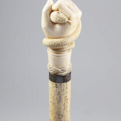 Whaler Made Clenched Fist with Snake Walking Stick, mid 19th Century