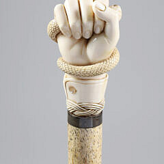 Whaler Made Clenched Fist with Snake Walking Stick, mid 19th Century