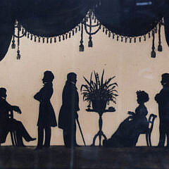 Antique Reverse Painting On Glass “Colonial Gathering Silhouette”