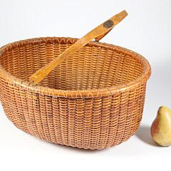 Large Antique Oval Swing Handle Nantucket Basket