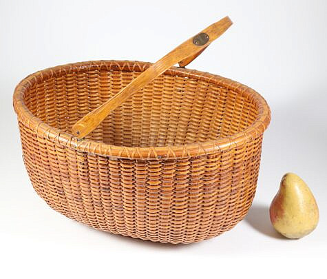 Large Antique Oval Swing Handle Nantucket Basket