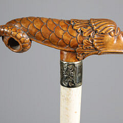 Whaler Made Boxwood Dolphin Grip Cane, 19th Century