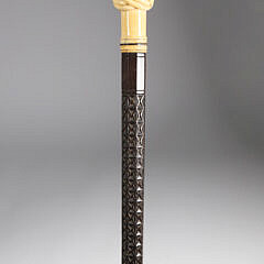 Whaler Made Turks Head Knob Grip Walking Stick, 19th Century