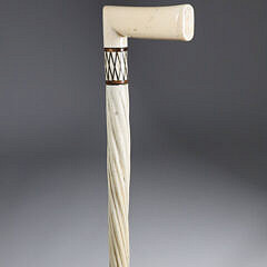 Whaler Made L-Grip Antique Narwhal Walking Stick, 19th Century