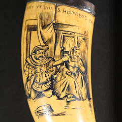 English Scrimshaw Sperm Whale Tooth with Depiction of Henry Ye VIII Y Mistress Parr, 19th Century