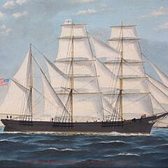 William Pierce Stubbs Oil on Canvas “Bark Haydn Brown of Boston Leaving Boston Light, August 1876”