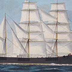 William Pierce Stubbs Oil on Canvas “Bark Haydn Brown of Boston Leaving Boston Light, August 1876”