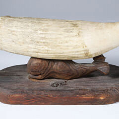 Raw Antique Sperm Whale Tooth Mounted on a Carved Wood Whale Stand, 19th Century