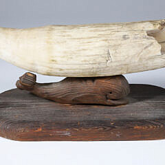 Raw Antique Sperm Whale Tooth Mounted on a Carved Wood Whale Stand, 19th Century