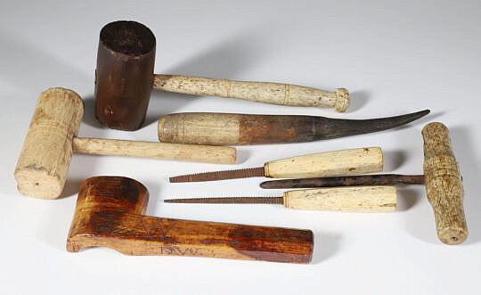 Group of 7 Antique Whale Bone Tools, 19th Century