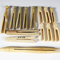 Fourteen Assorted Whale Bone Clothes Pins, 19th Century