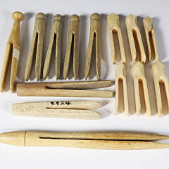 Fourteen Assorted Whale Bone Clothes Pins, 19th Century