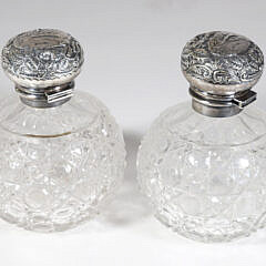 Pair of Cut Crystal Toiletry Bottles with Sterling Silver Tops