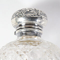 Pair of Cut Crystal Toiletry Bottles with Sterling Silver Tops