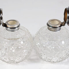 Pair of Cut Crystal Toiletry Bottles with Sterling Silver Tops