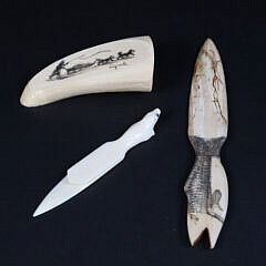 Group of Six Inuit Bone and Antique Walrus Ivory Animals and Figures, 19th / 20th Century