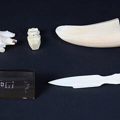 Group of Six Inuit Bone and Antique Walrus Ivory Animals and Figures, 19th / 20th Century