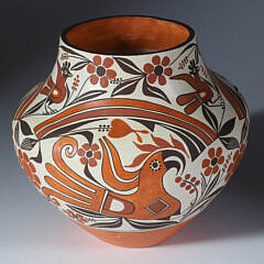 Barbara Cerno and Joseph Cerno Five-Color Hand Painted Acoma Pot, circa 2007, New Mexico