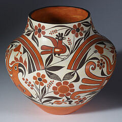 Barbara Cerno and Joseph Cerno Five-Color Hand Painted Acoma Pot, circa 2007, New Mexico