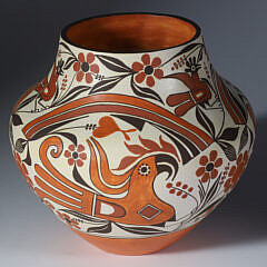 Barbara Cerno and Joseph Cerno Five-Color Hand Painted Acoma Pot, circa 2007, New Mexico