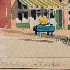 Scarce Doris and Richard Beer Miniature Nantucket Watercolor “Corner Stores”
