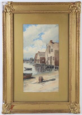 James Francis Barker Watercolor On Paper "North Wharf