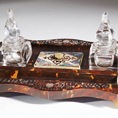 Fine Inlaid Antique Tortoiseshell Ink Stand, 19th Century