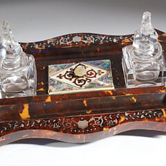 Fine Inlaid Antique Tortoiseshell Ink Stand, 19th Century