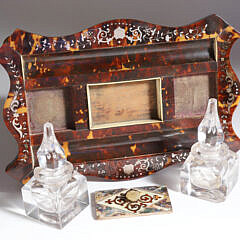 Fine Inlaid Antique Tortoiseshell Ink Stand, 19th Century