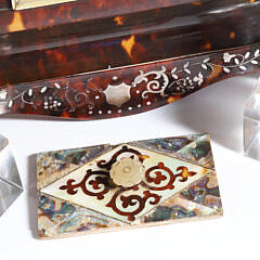 Fine Inlaid Antique Tortoiseshell Ink Stand, 19th Century