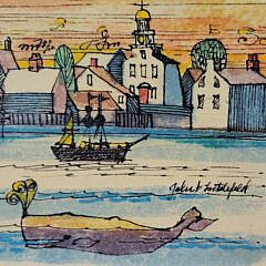 John Lochtefeld (1933-2025) Mixed Media on Board  “Nantucket Harbor Sunrise”